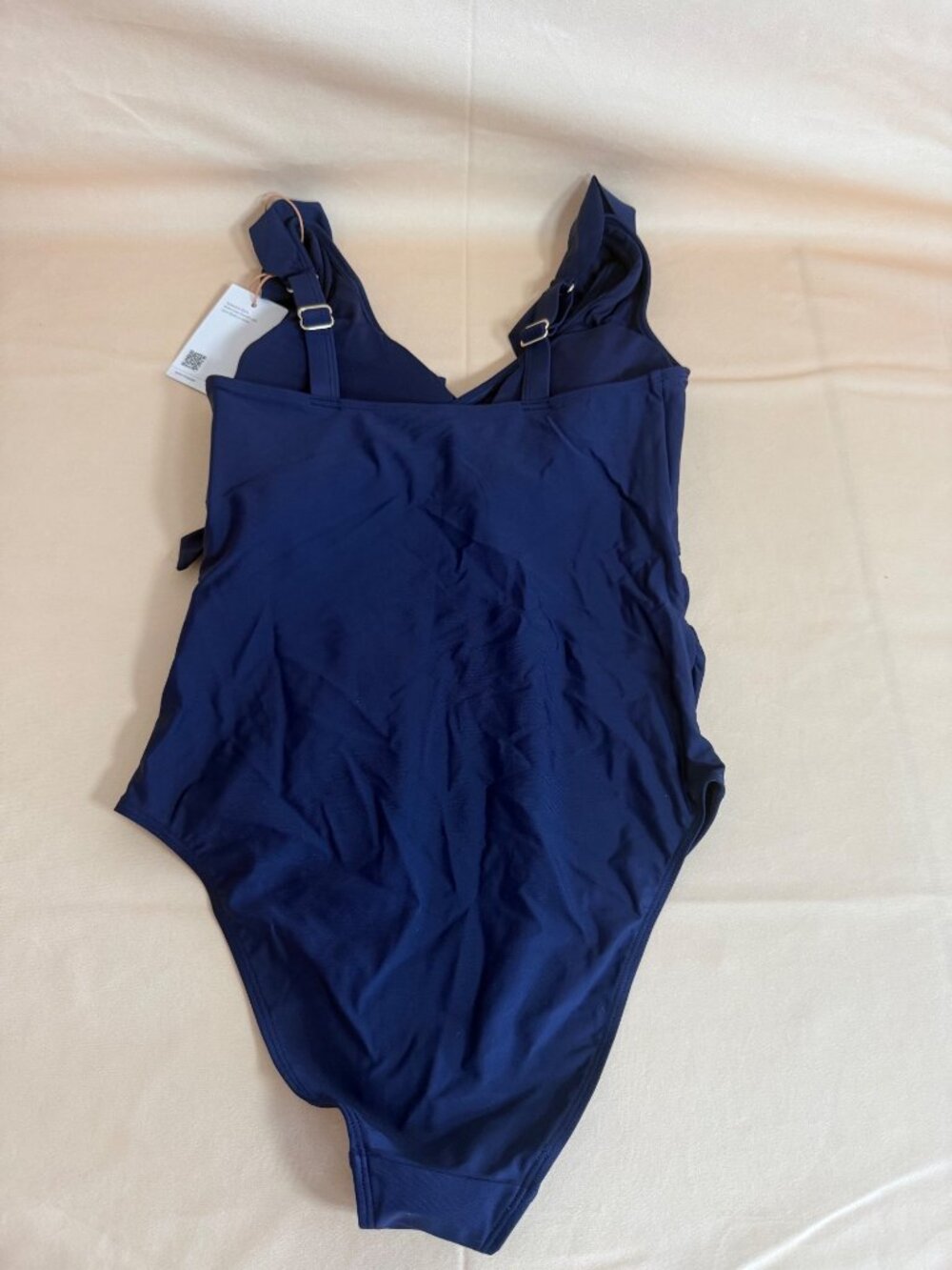 NWT QUINCE Italian Maternity One-Piece Ruffle Wrap Swimsuit Deep Navy Small - Picture 4 of 11